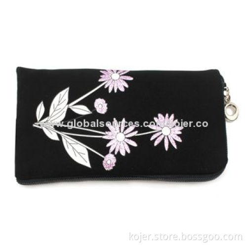 Black Velvet Zipper Pouch for iPhone 4 with Lanyard, Comes in Various Beautiful Patterns